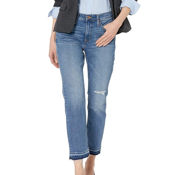 J. Crew Mercantile Slim Boyfriend Jeans Plus 33 Denim Raw Hem Distressed - Picture 1 of 12